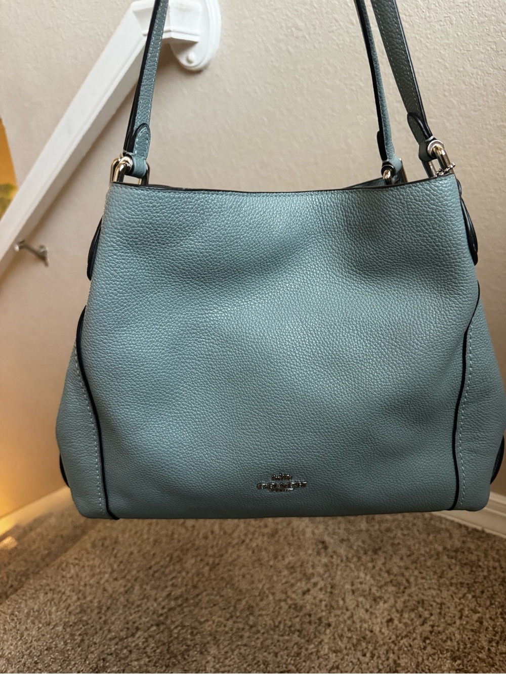 Coach Pebbled Leather Shoulder Bag in Dusty Blue